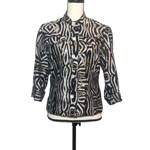 Ruby Rd. Favorites Women Sz 8 Shirt Eye Catching Black Sheer 3/4 Sleeve Top - Picture 1 of 11